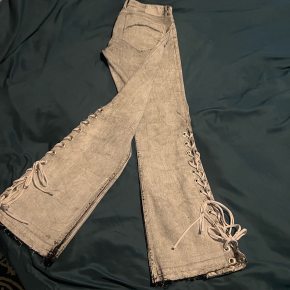Wornstar acid washed lace up custom made jeans 36x34